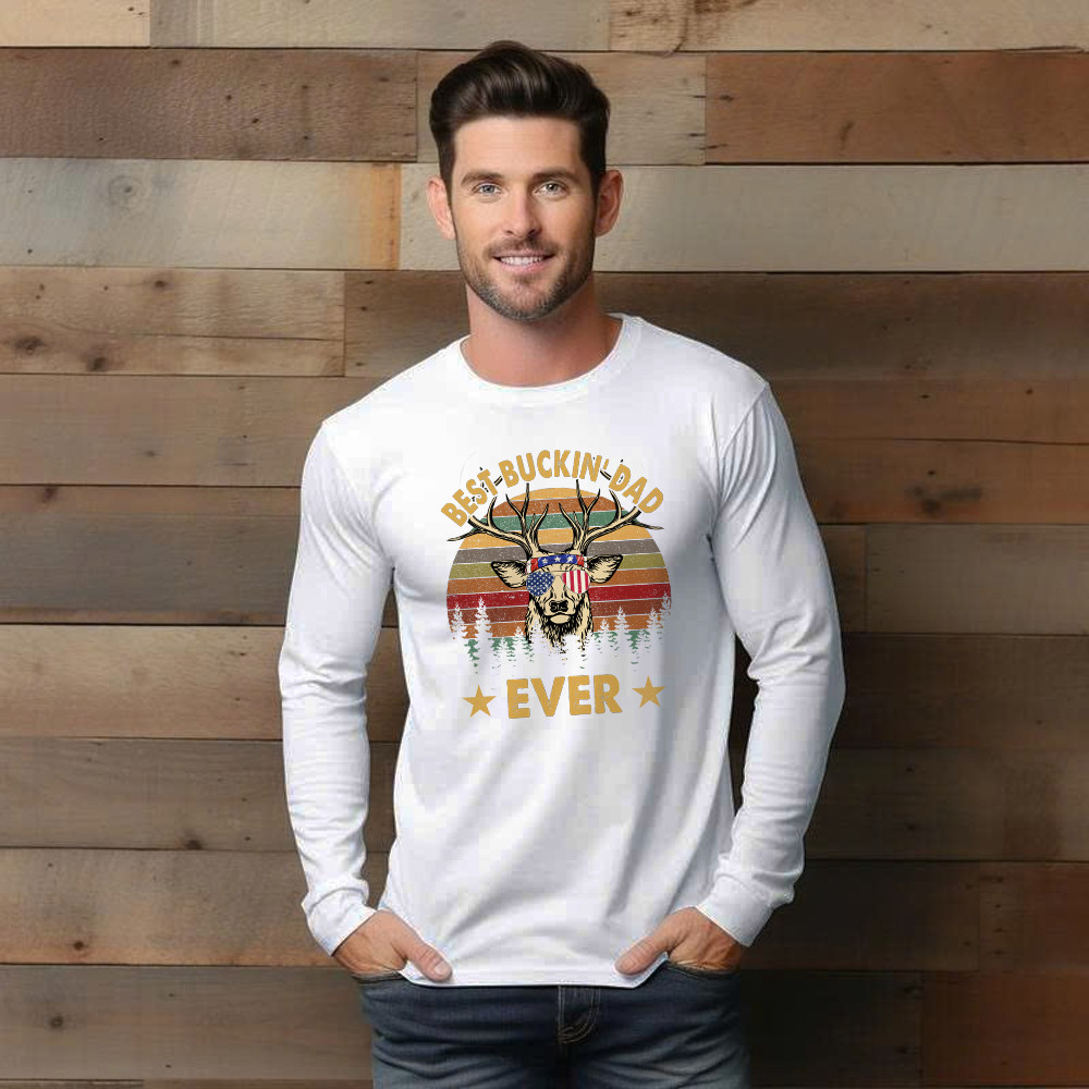Best Buckin Dad Ever Long Sleeve Shirt Deer Hunter Vintage Tees Dads Fathers Day Gifts