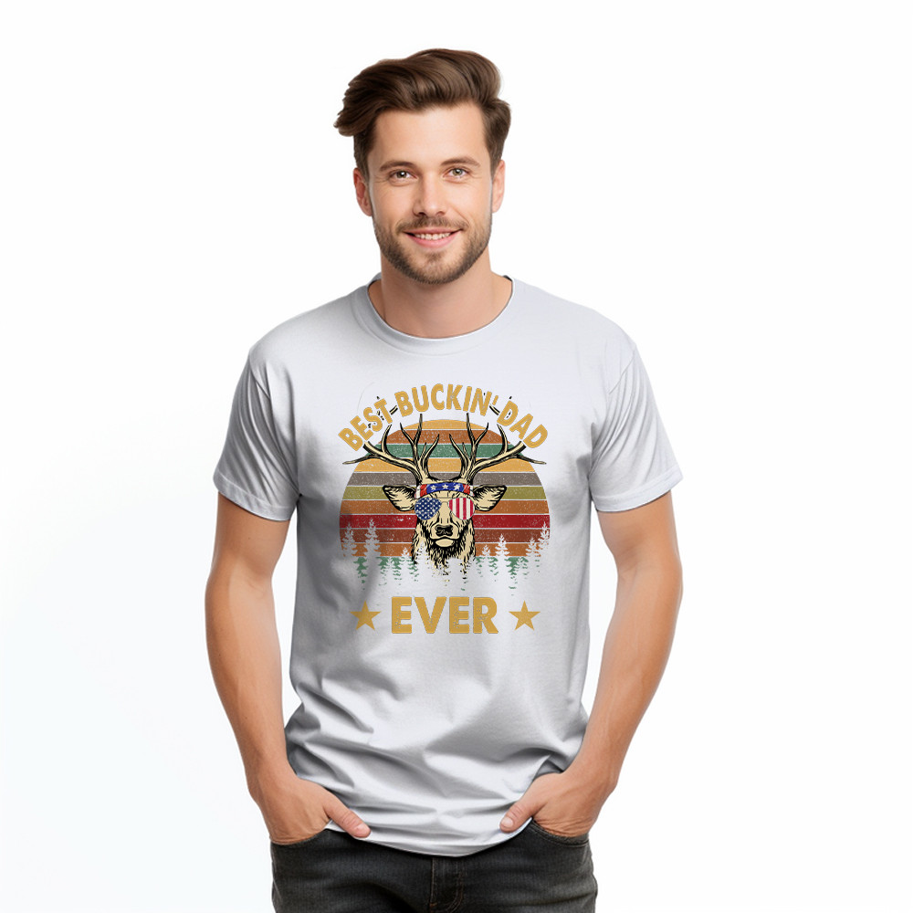 Best Buckin Dad Ever T-Shirt Deer Hunter Vintage Tees Dads Fathers Day Gifts