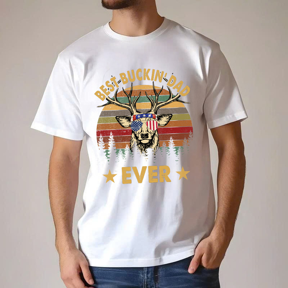 Best Buckin Dad Ever T-Shirt Deer Hunter Vintage Tees Dads Fathers Day Gifts