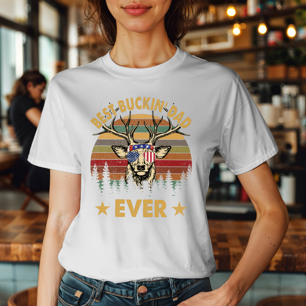 Best Buckin Dad Ever T-Shirt Deer Hunter Vintage Tees Dads Fathers Day Gifts