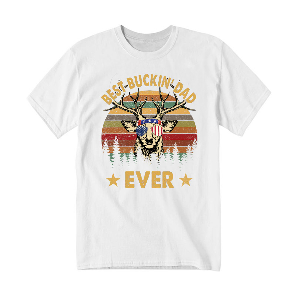 Best Buckin Dad Ever T-Shirt Deer Hunter Vintage Tees Dads Fathers Day Gifts